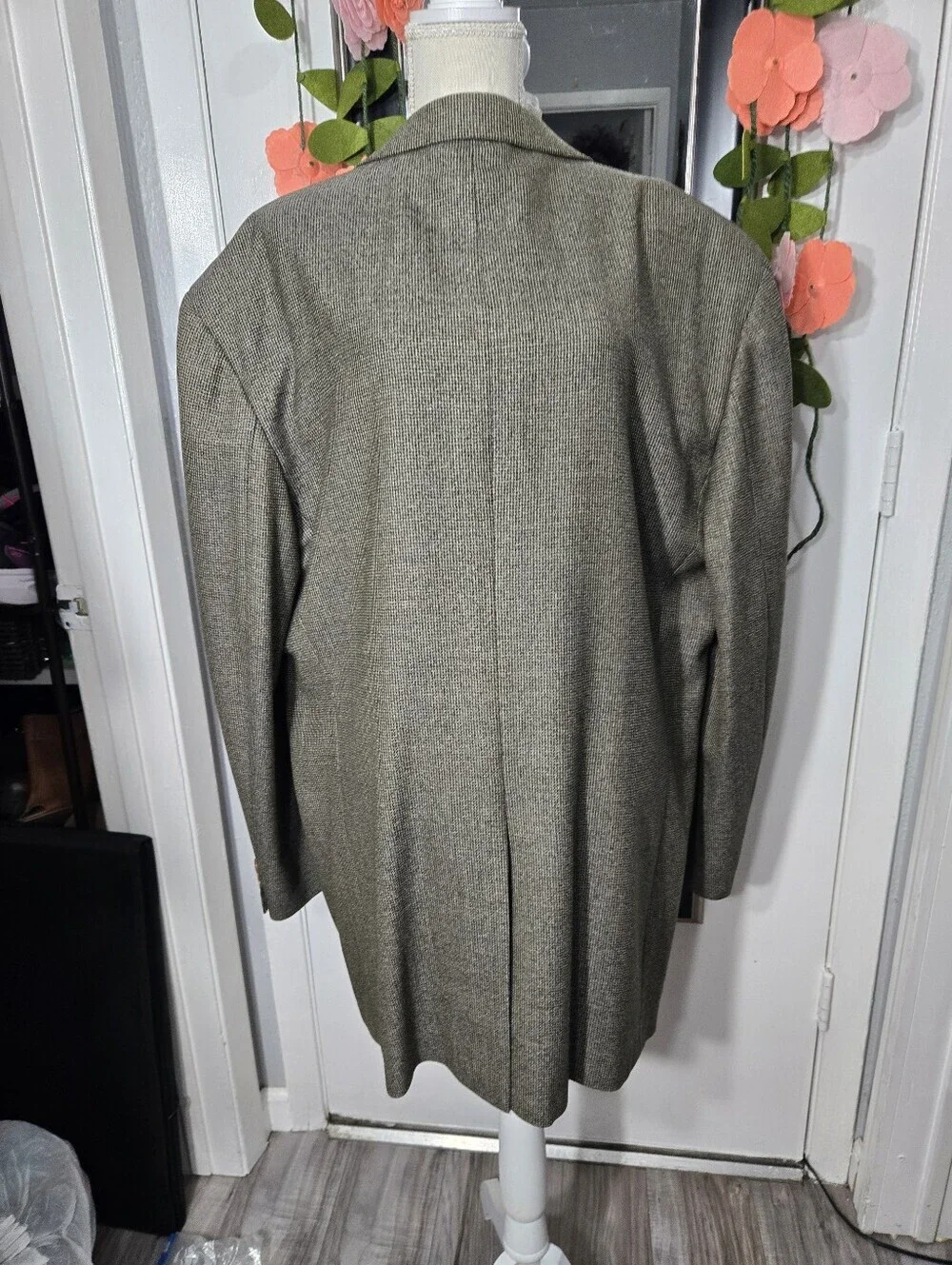 Vintage Samuelsohn Brown & Navy Windowpane Super 100s Sport Coat Sz 50 XL